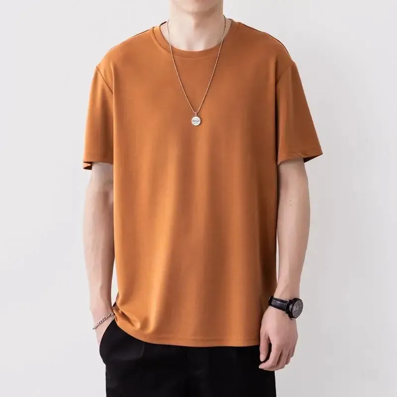 - Summer Men's Fashion Solid Color Loose T-shirt Men Modal Short Sleeve Casual Tops Male Sportswear Tracksuit Clothes V12