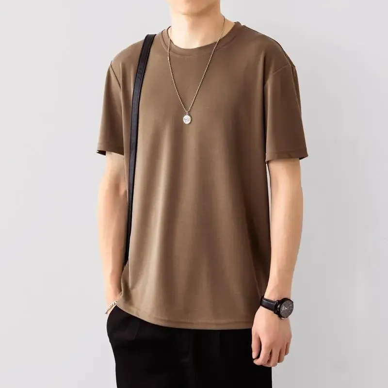 - Summer Men's Fashion Solid Color Loose T-shirt Men Modal Short Sleeve Casual Tops Male Sportswear Tracksuit Clothes V12