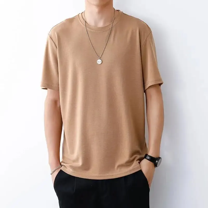 - Summer Men's Fashion Solid Color Loose T-shirt Men Modal Short Sleeve Casual Tops Male Sportswear Tracksuit Clothes V12