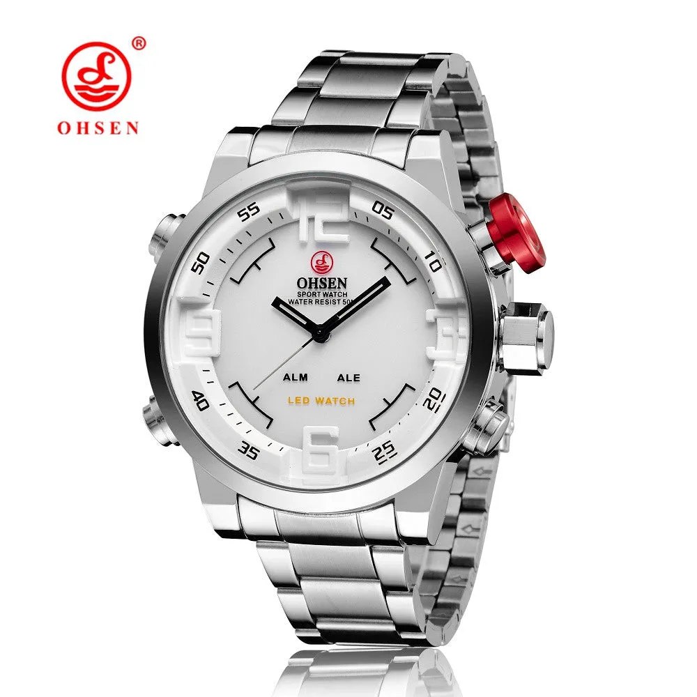 2017 OHSEN Watches Men's Casual Watch Multi-function Led Watches Men Dual Time Zone With Alarm Sports Diver Quartz Wristwatches