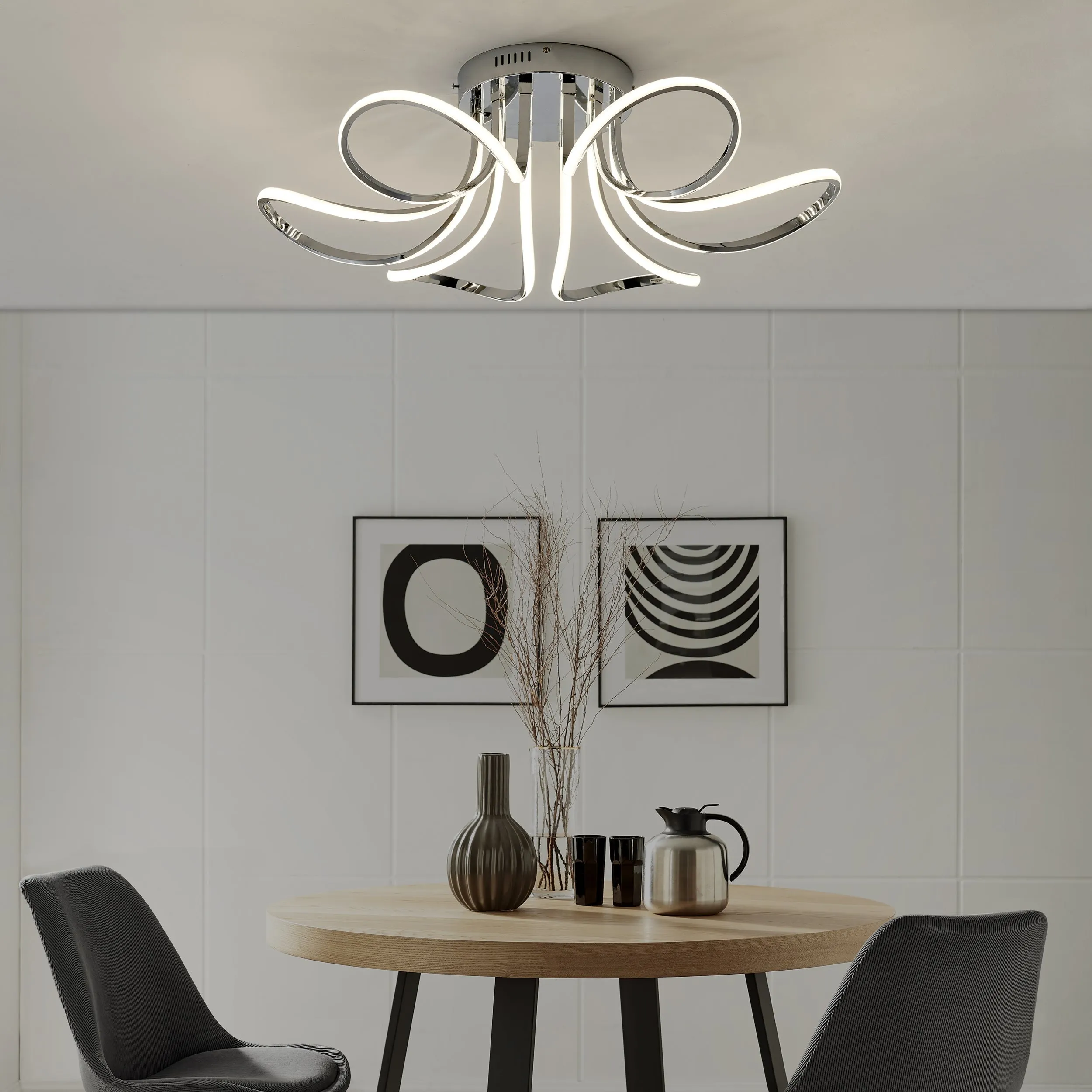 6  Petal Flower LED Strip Flush Mount Lamp // Chrome and  Dimmable