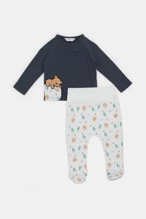 Babies Navy Quilted Printed Pyjama Set (2 Piece)