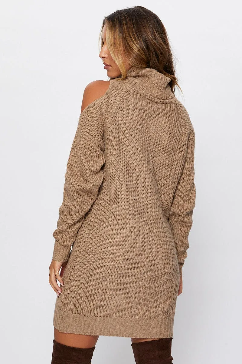 Beige Knit Dress Mini