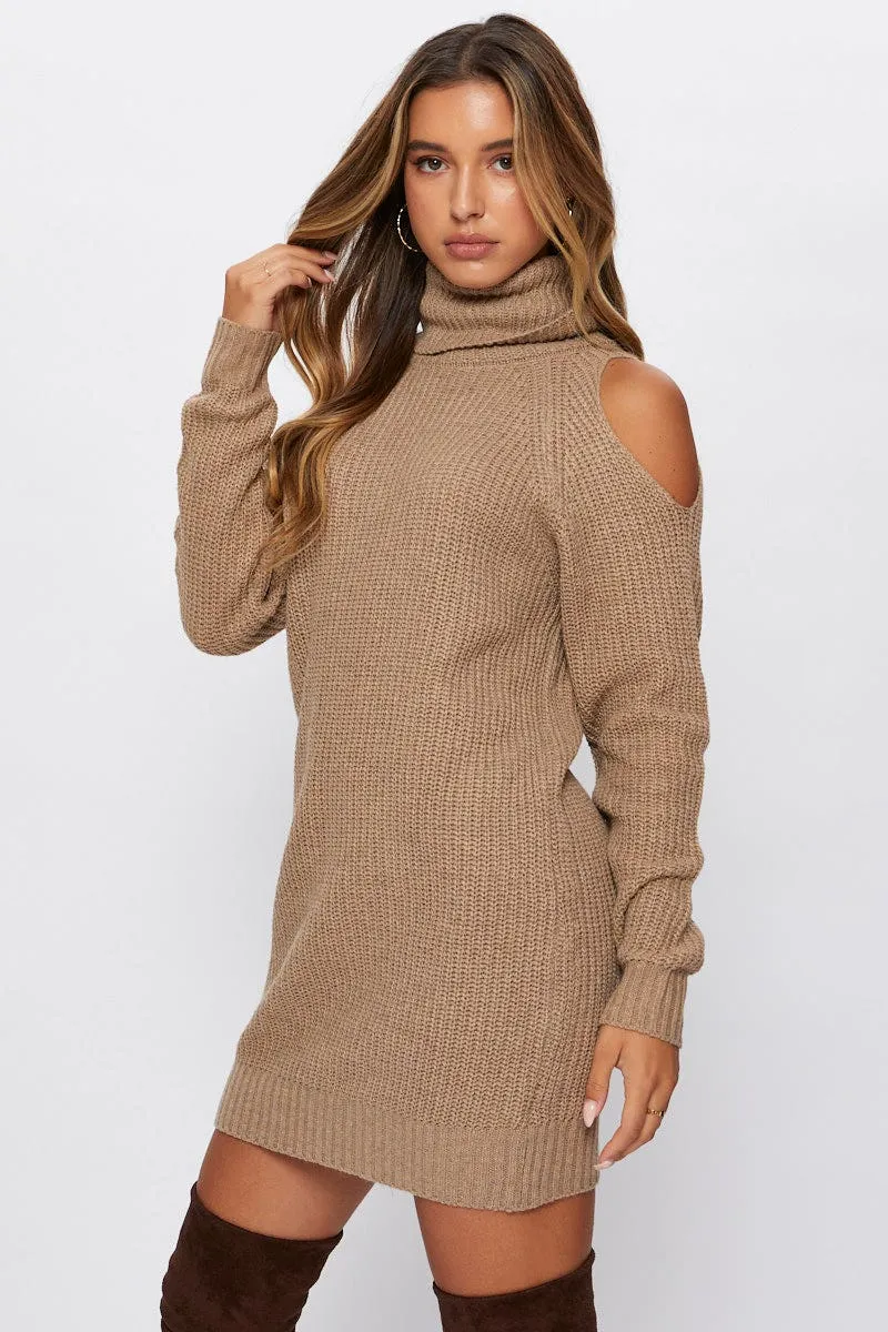 Beige Knit Dress Mini