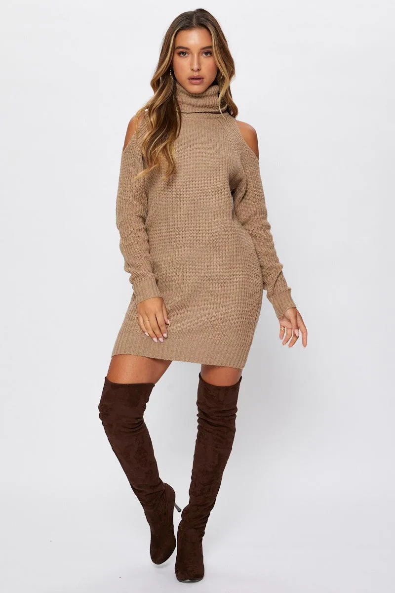 Beige Knit Dress Mini