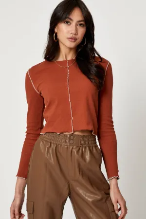 Beige Rib Top Long Sleeve