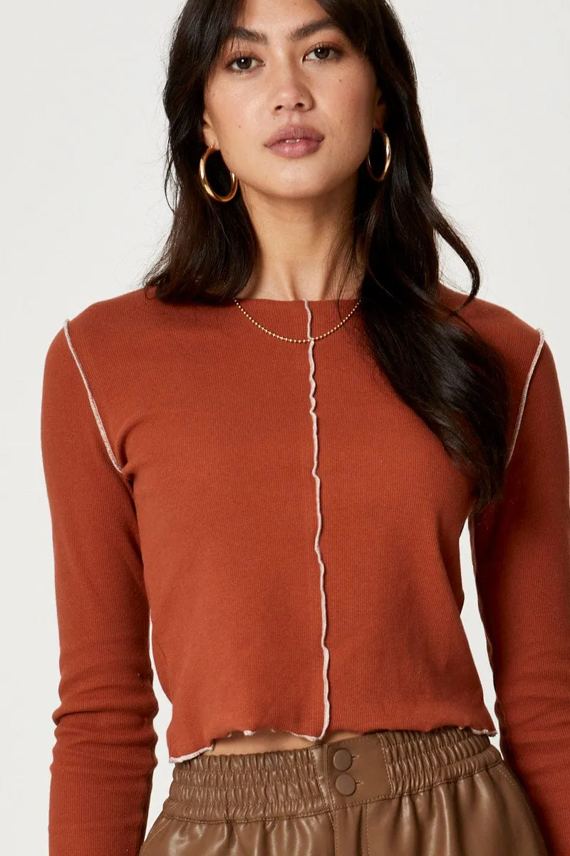 Beige Rib Top Long Sleeve