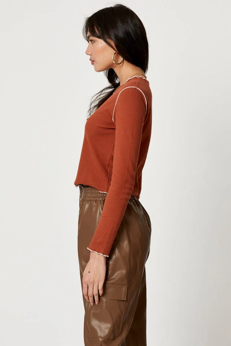 Beige Rib Top Long Sleeve