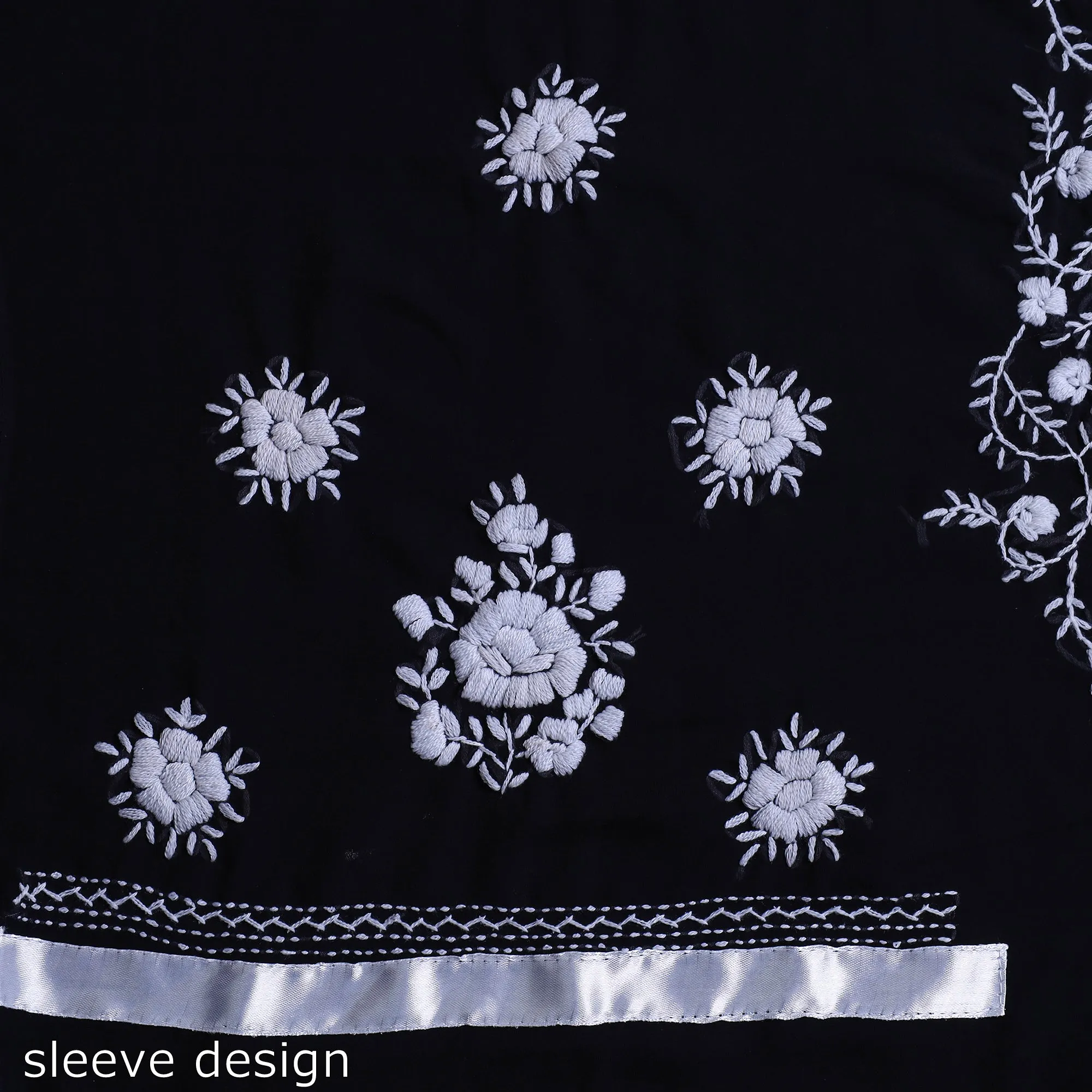 Black - 3pc Hand Embroidery Georgette Phulkari Dress Material 08