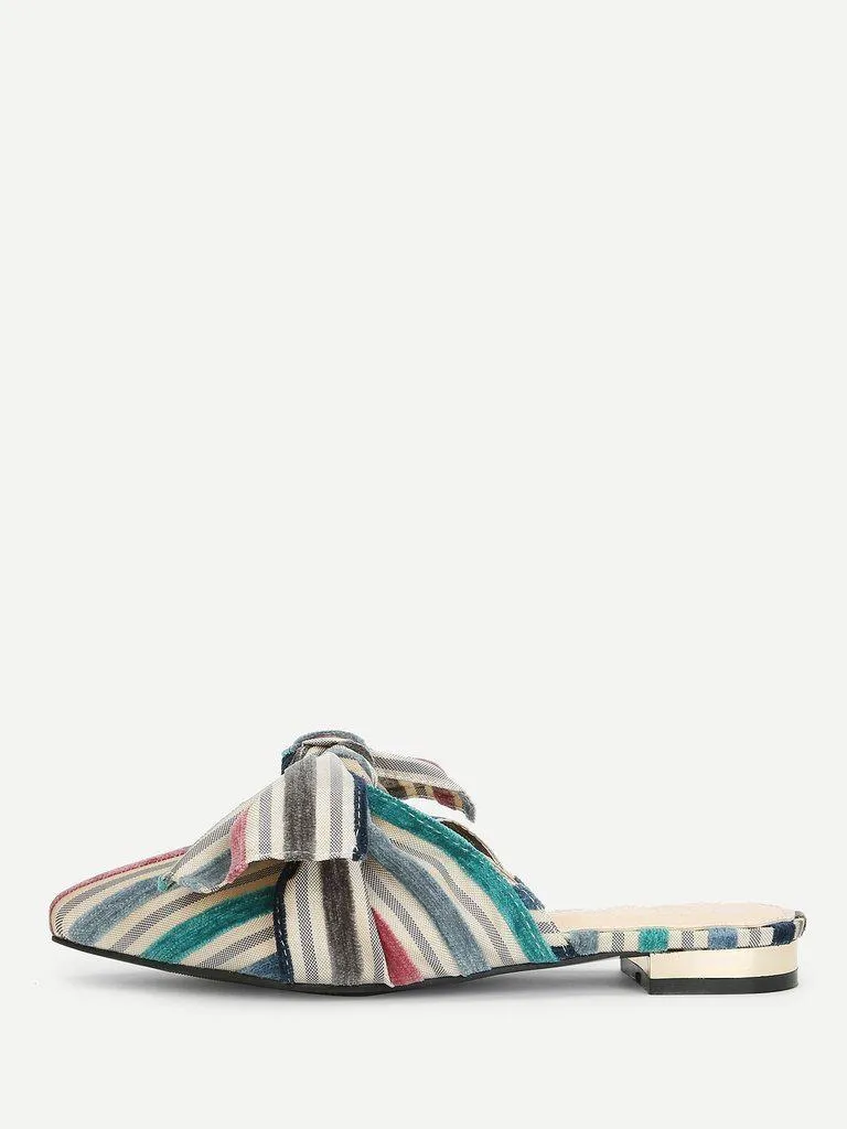 Bow Decorated Striped Flats