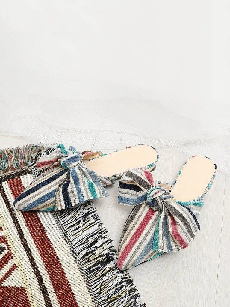 Bow Decorated Striped Flats