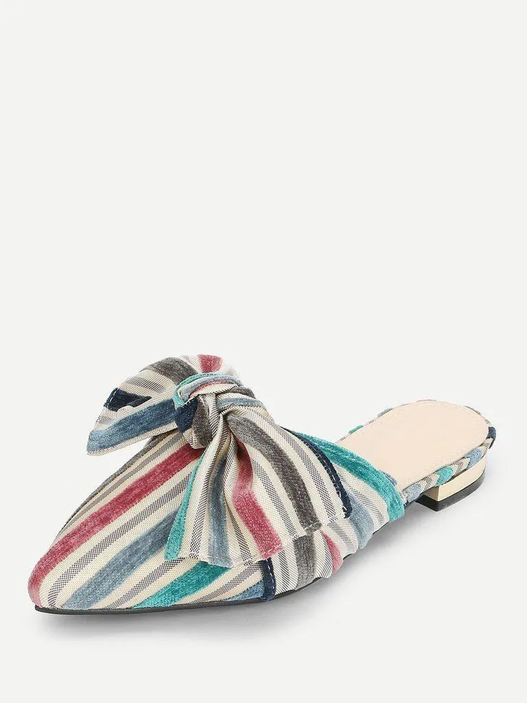 Bow Decorated Striped Flats