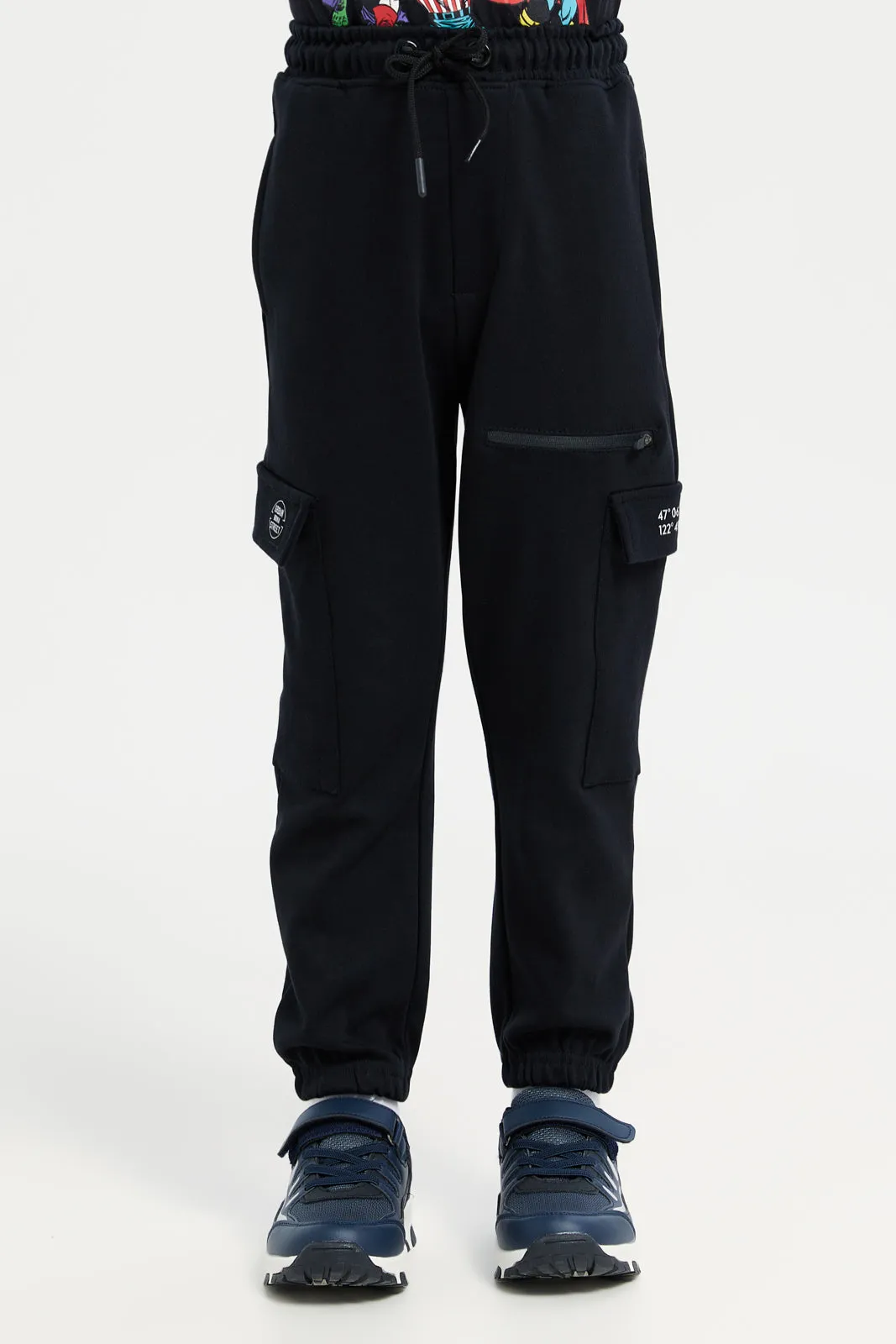 Boys Black Cargo Pocket Jogger Pants