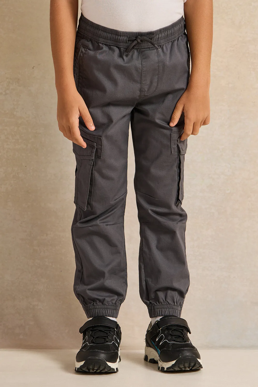 Boys Charcoal Cargo Jogger Pants