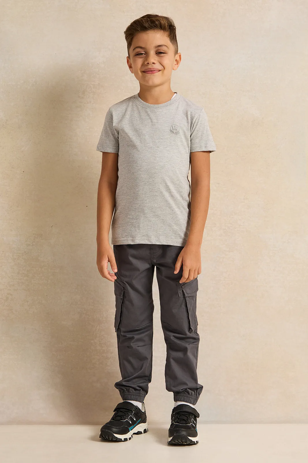 Boys Charcoal Cargo Jogger Pants