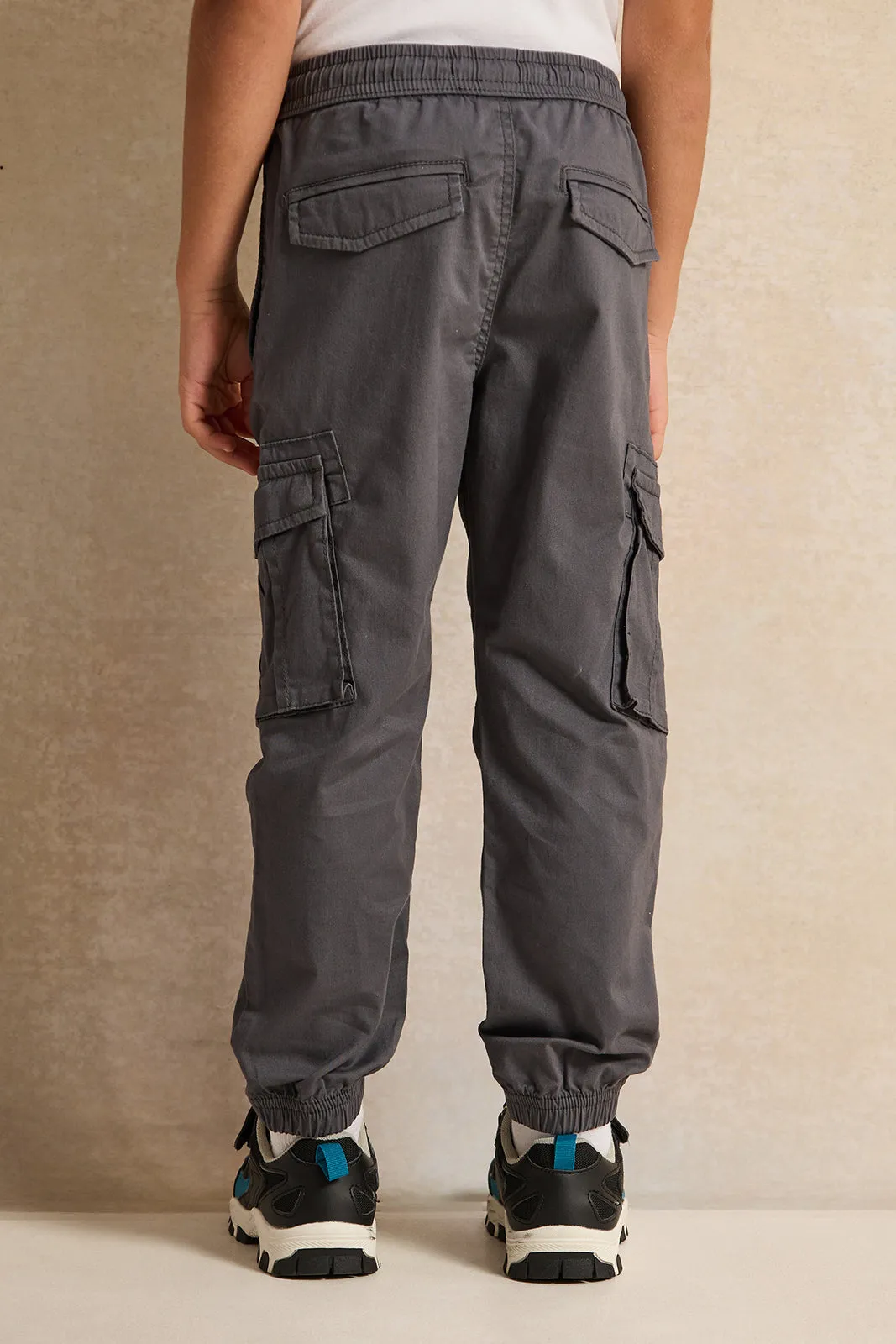 Boys Charcoal Cargo Jogger Pants