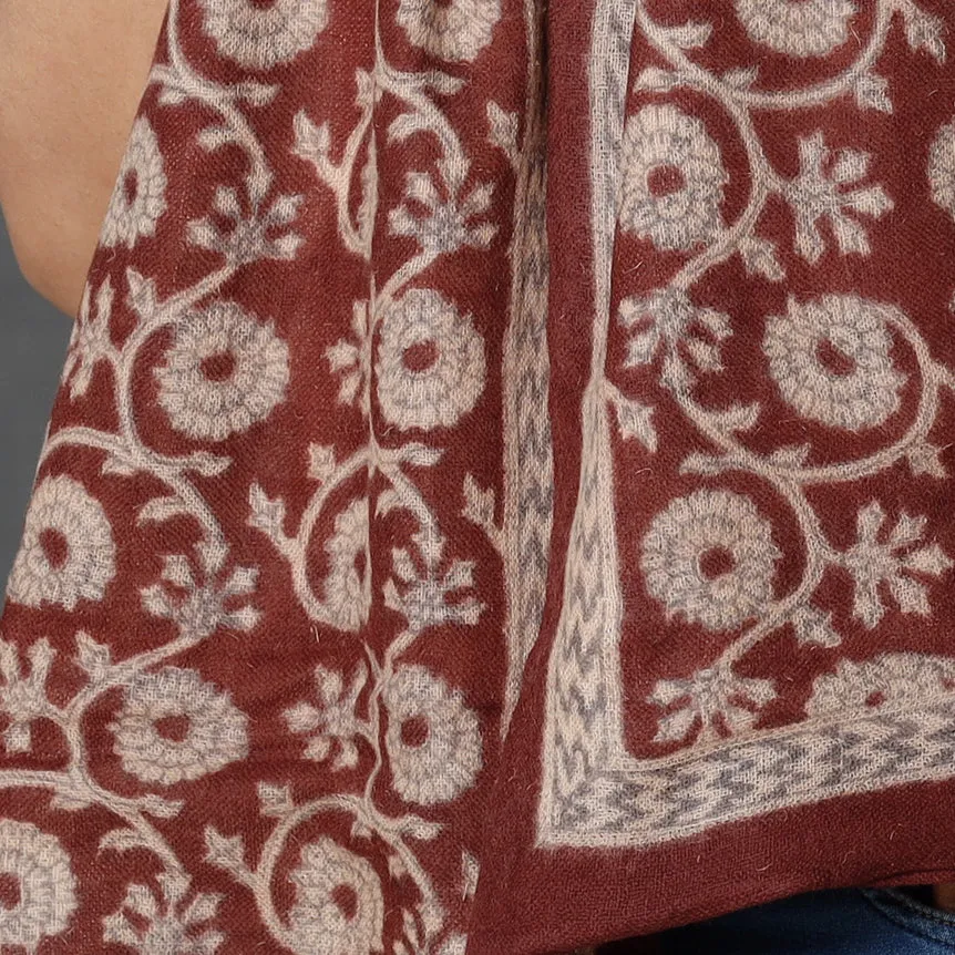 Brown - Bagh Block Printed Natural Dyed Woolen Muffler (61 in)