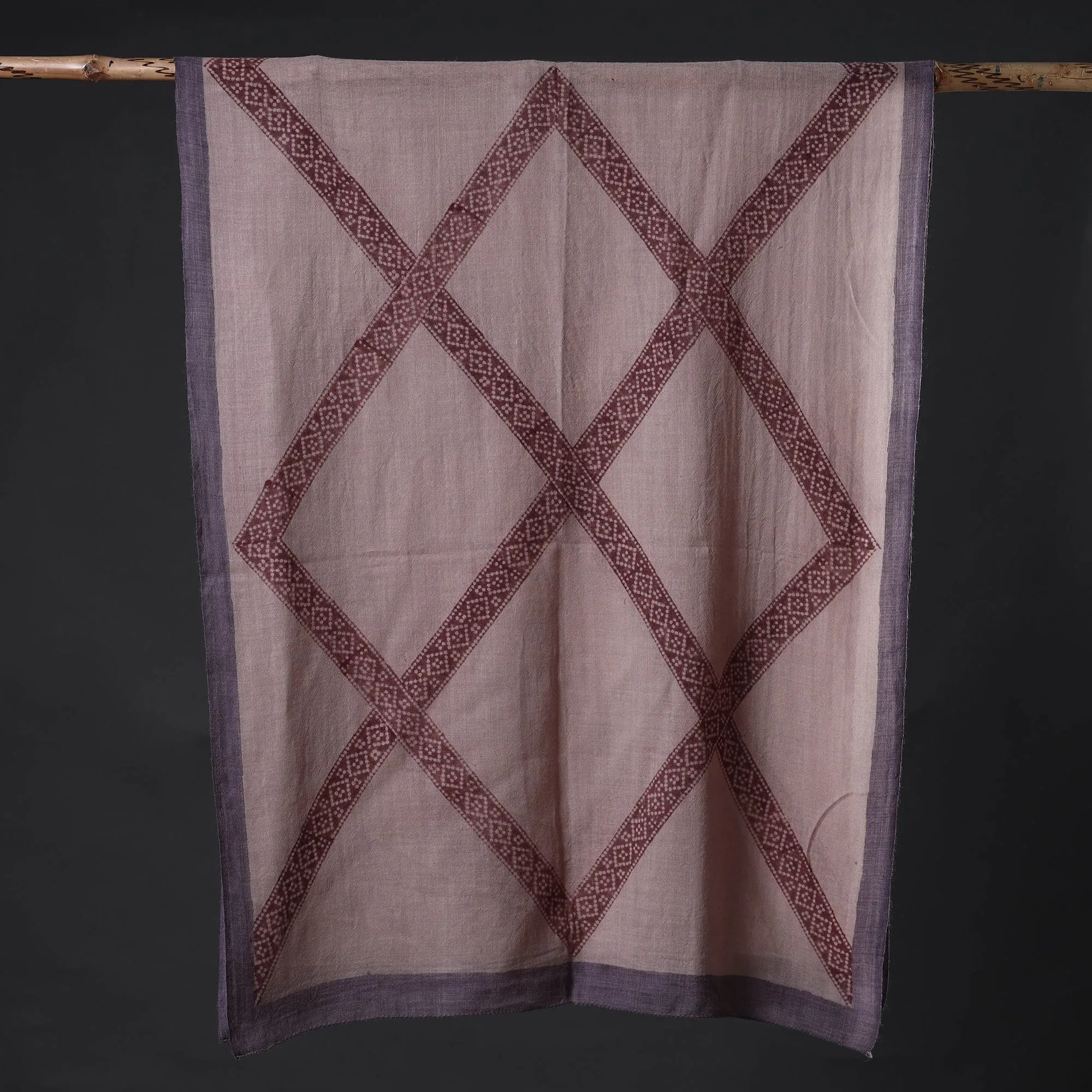 Brown - Bagh Hand Block Printed Pure Merino Woolen Stole