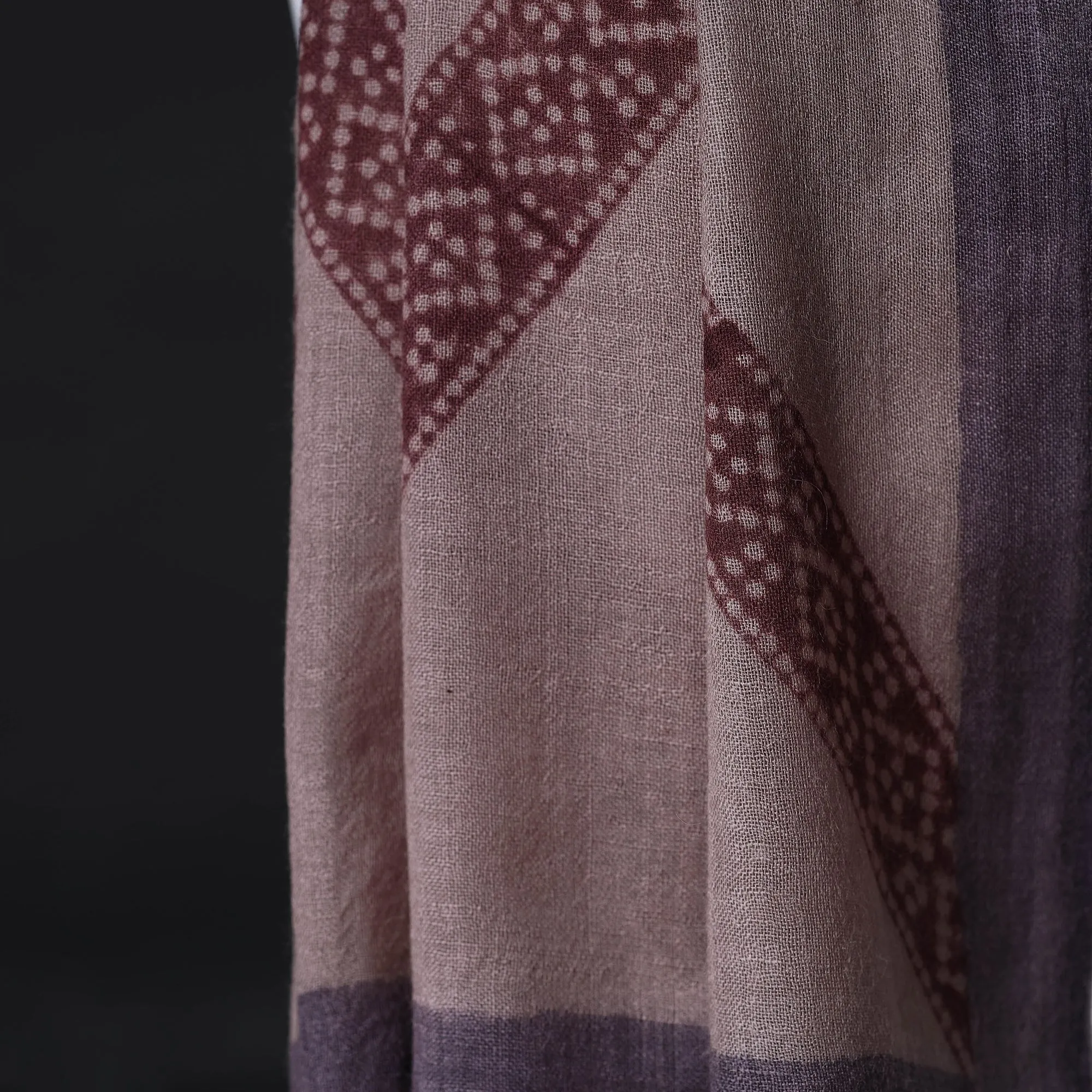 Brown - Bagh Hand Block Printed Pure Merino Woolen Stole