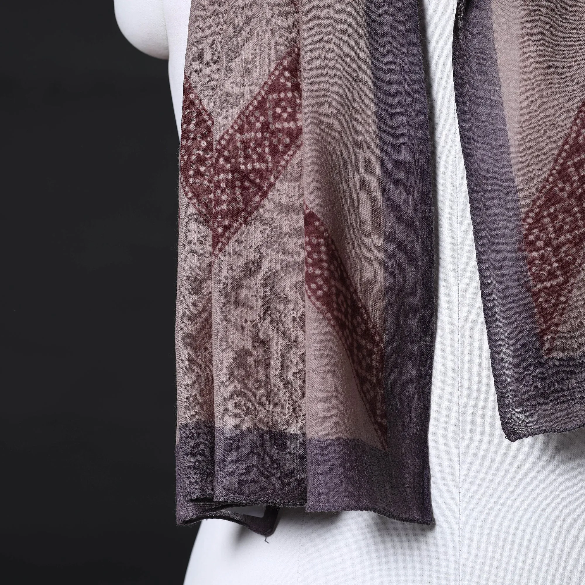 Brown - Bagh Hand Block Printed Pure Merino Woolen Stole