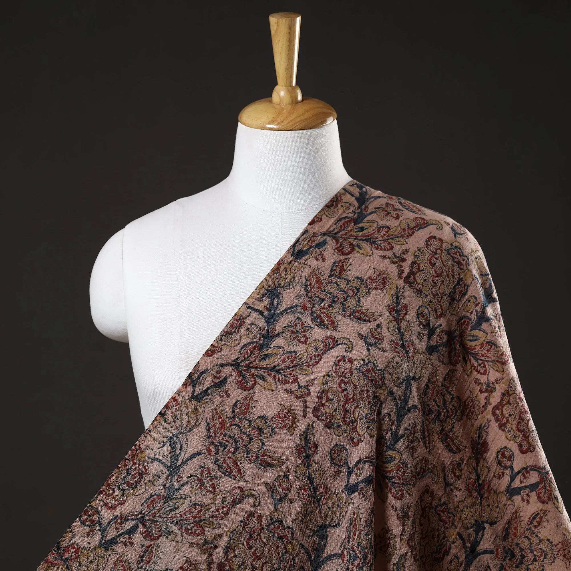 Brown - Pedana Kalamkari Block Printed Handwoven Merino Wool Fabric