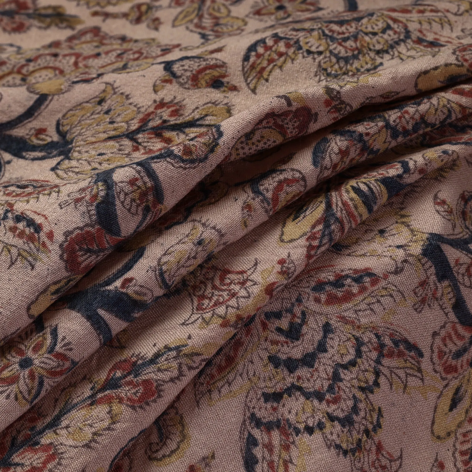 Brown - Pedana Kalamkari Block Printed Handwoven Merino Wool Fabric