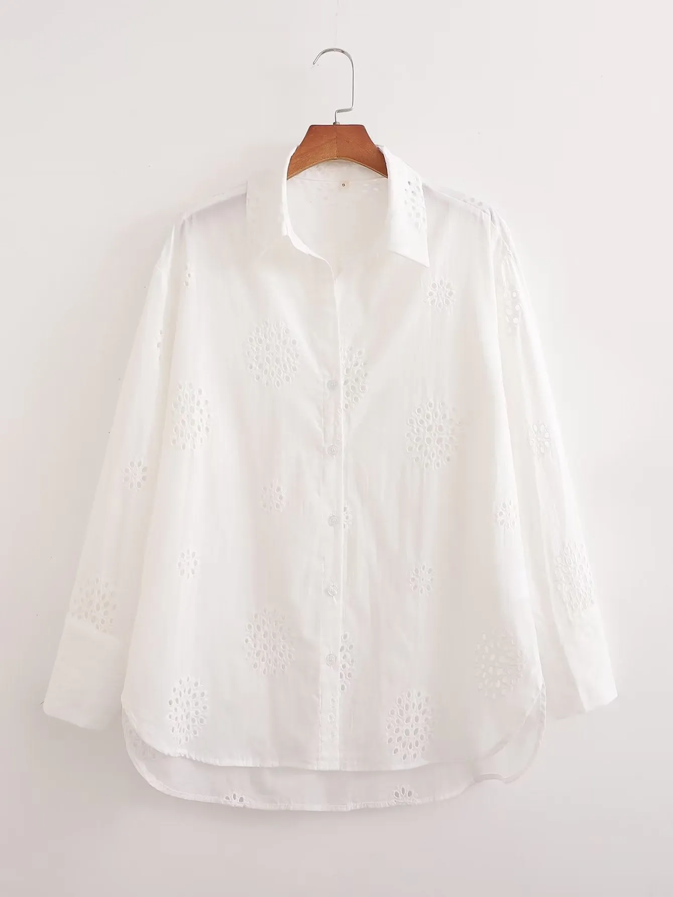 Casual Suit White V neck Hollow Out Cutout Embroidered Half Sleeve Shirt High Waist Casual Hollow Out Cutout Shorts