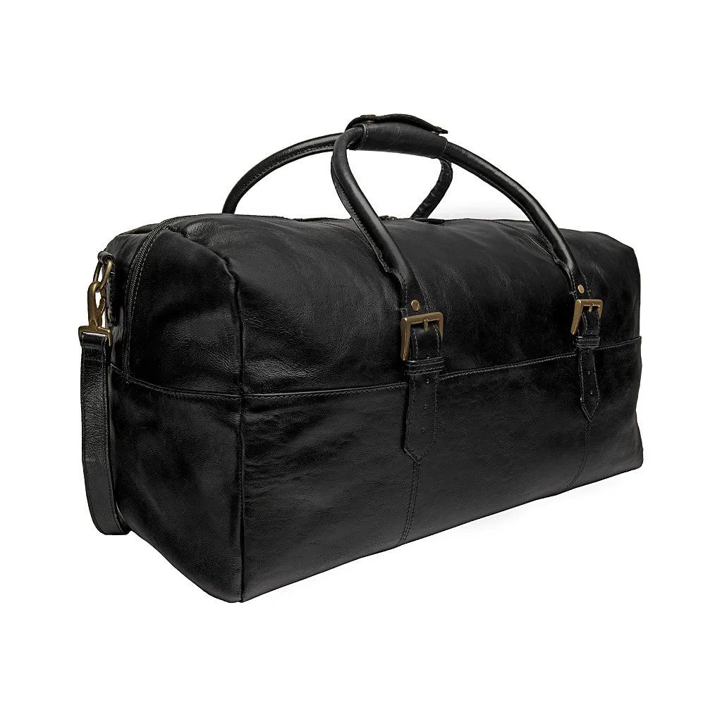 Charles Leather Cabin Travel Duffle Weekend Bag in Black