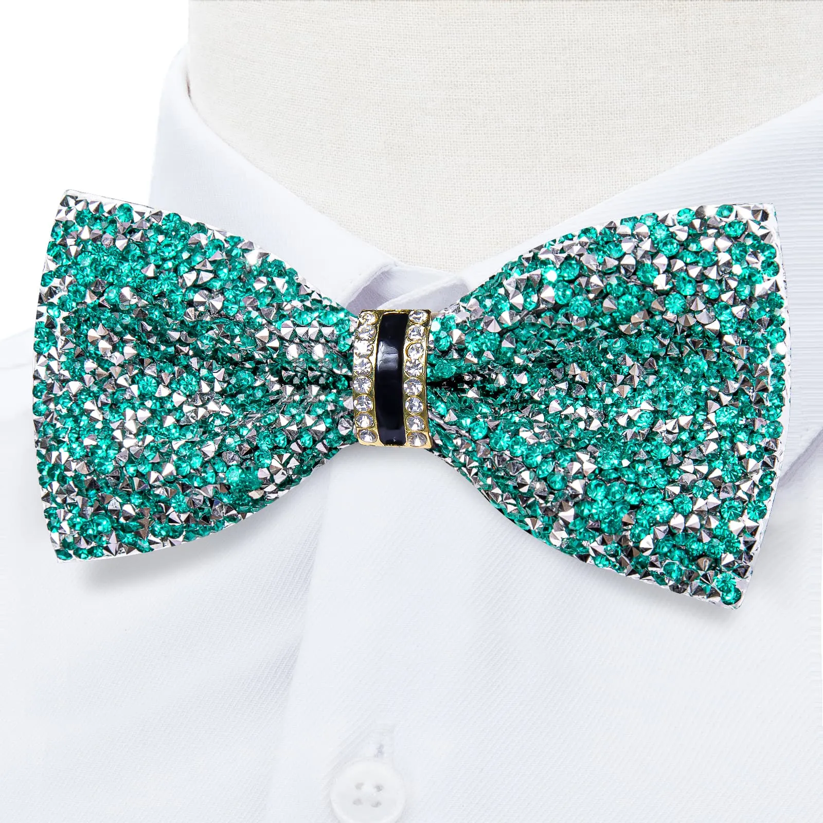 DiBanGu Imitation Diamond Bow Tie Pale Teal Silver Crystal Men's Pre Tied Bow Ties