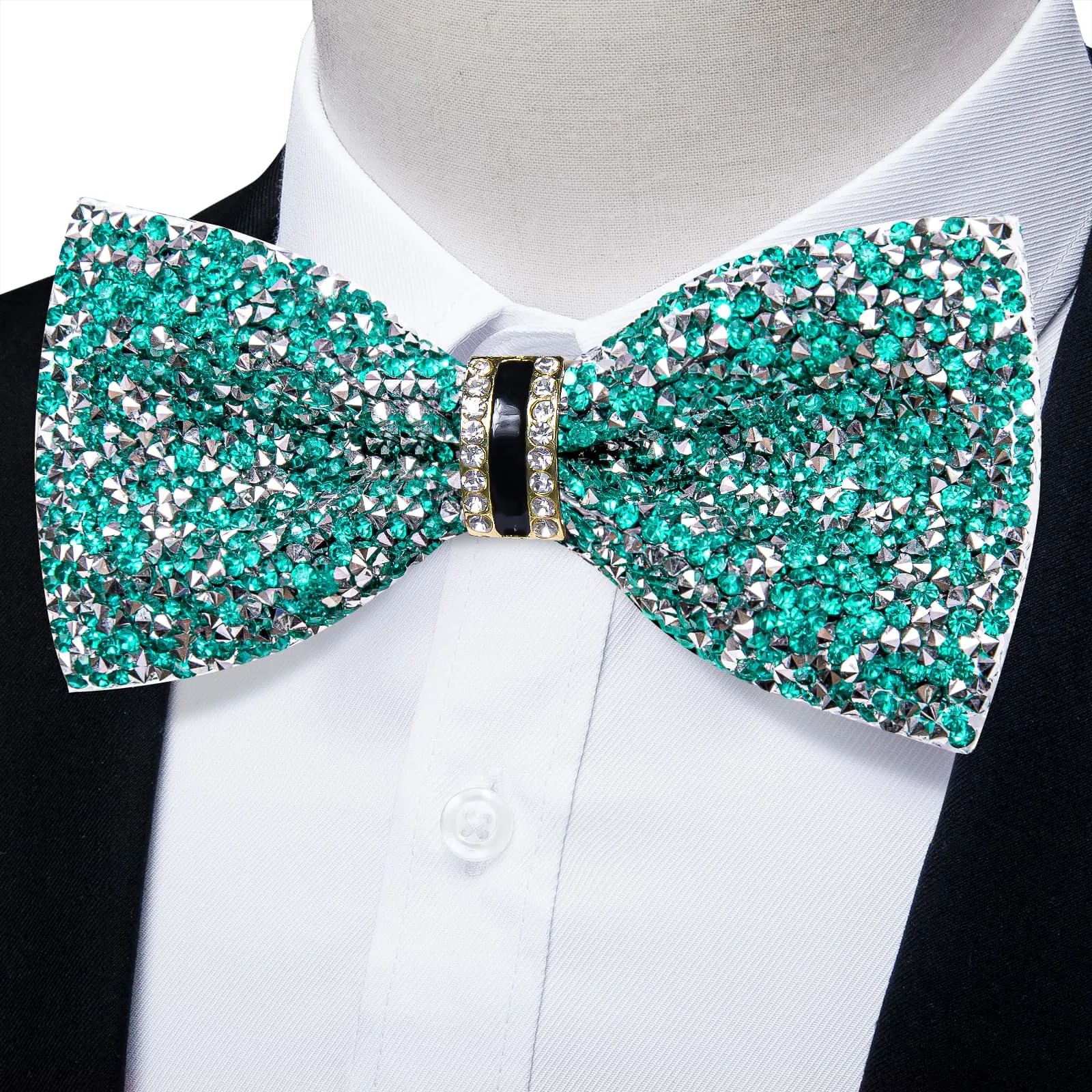 DiBanGu Imitation Diamond Bow Tie Pale Teal Silver Crystal Men's Pre Tied Bow Ties