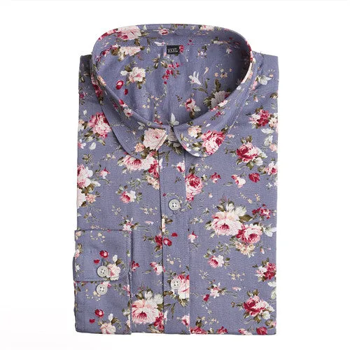 Dioufond New Floral Long Sleeve Vintage Blouse Cherry Turn Down Collar Shirt Blusas Feminino Ladies Blouses Womens  Tops Fashion