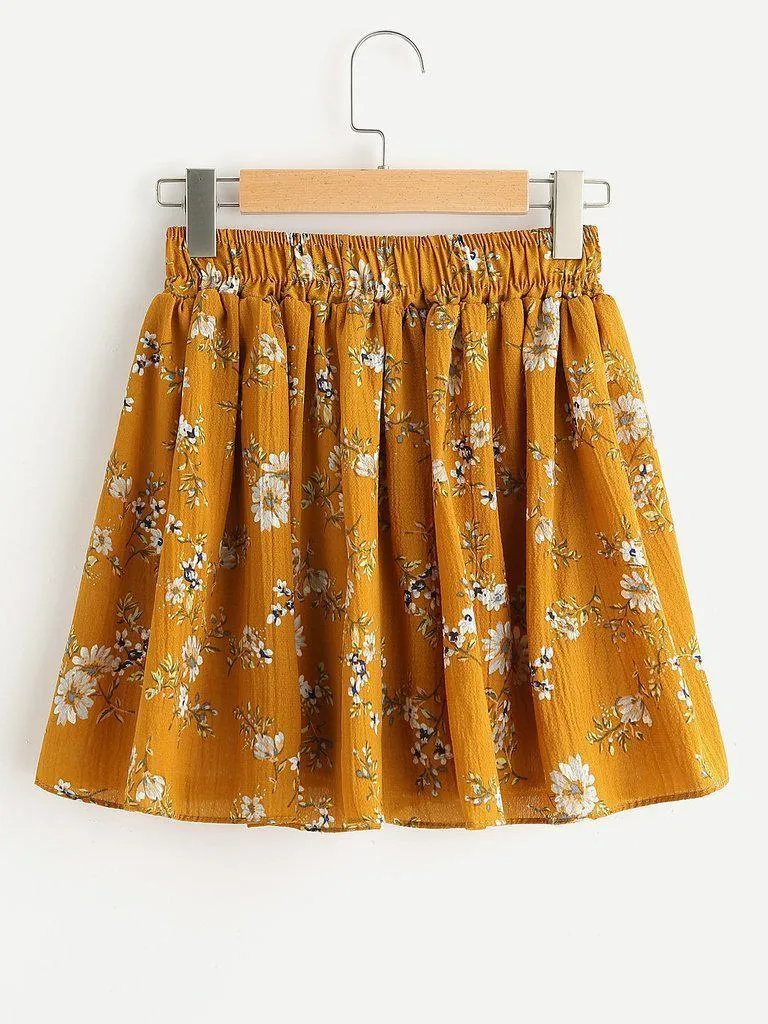 Ditsy Print Elastic Drawstring Waist Shorts