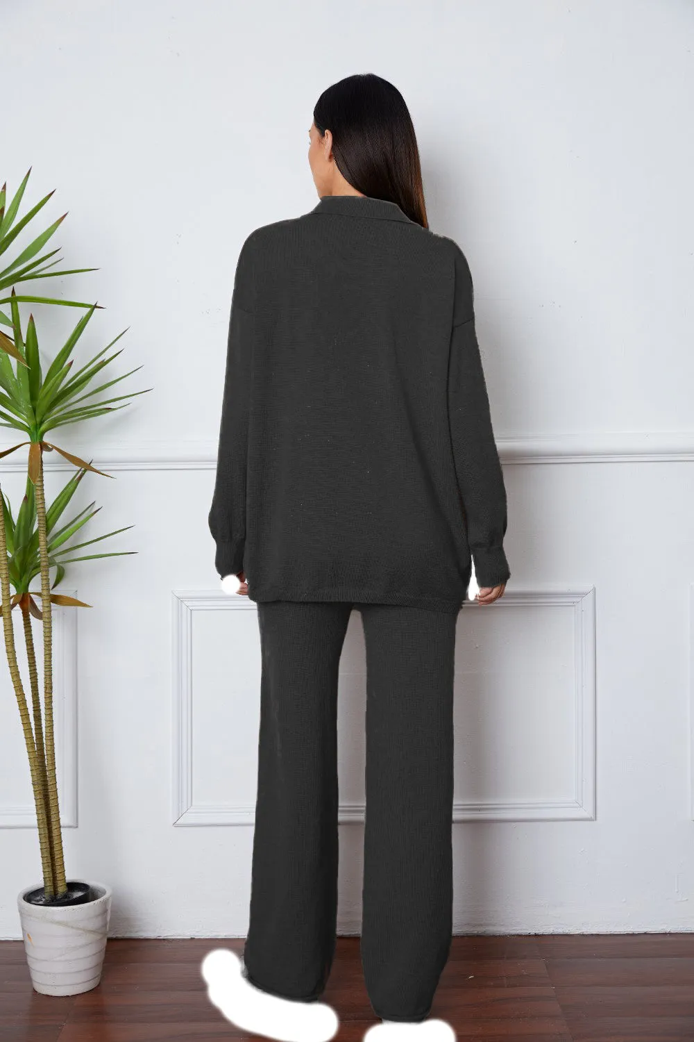 Dropped Shoulder Sweater and Long Pants Set