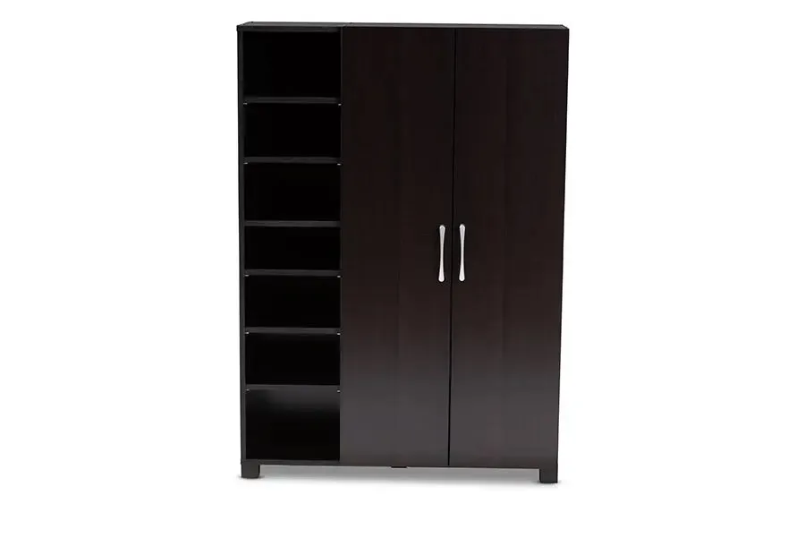 Emory Wenge Dark Brown Finished 2-Door Wood Entryway Shoe Storage Cabinet w/Open Shelves