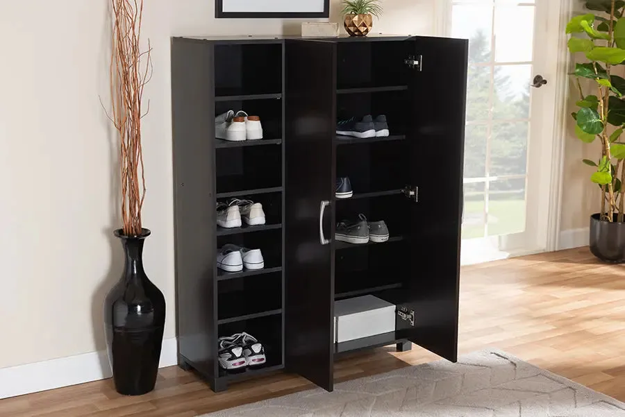 Emory Wenge Dark Brown Finished 2-Door Wood Entryway Shoe Storage Cabinet w/Open Shelves