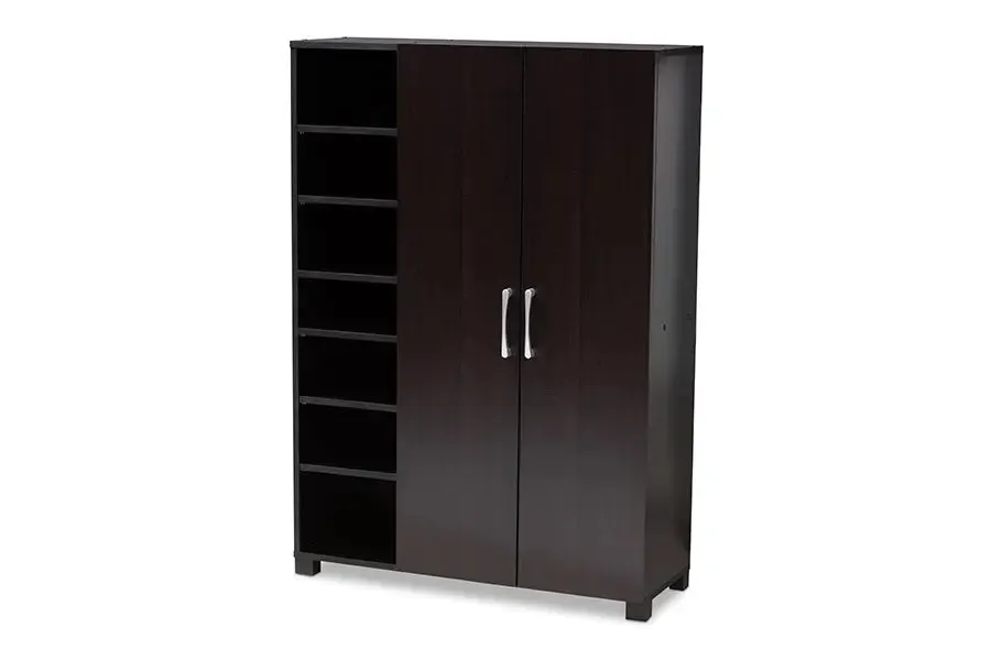 Emory Wenge Dark Brown Finished 2-Door Wood Entryway Shoe Storage Cabinet w/Open Shelves