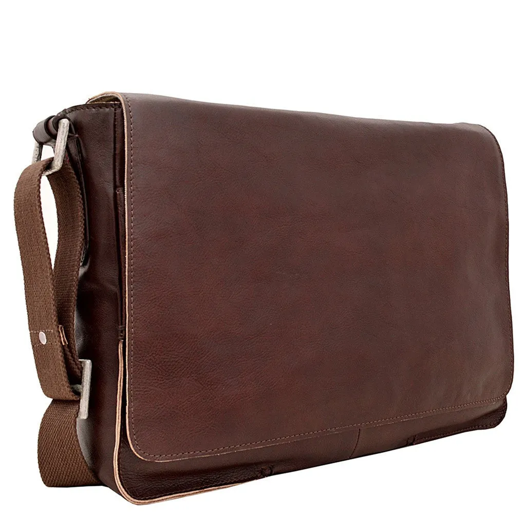 Fred Leather Laptop Messenger Bag in Brown