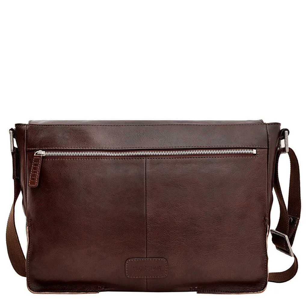 Fred Leather Laptop Messenger Bag in Brown