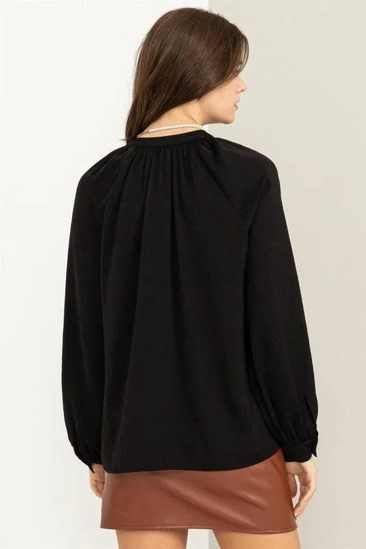 Front ruffle long sleeve blouse