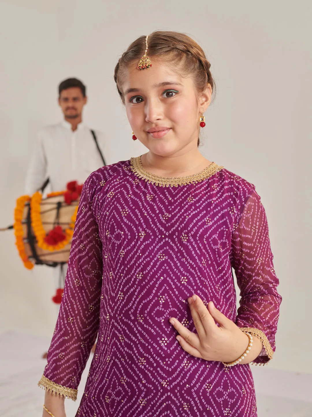 Girls Floral Printed Regular Kurta With Dhoti Pants