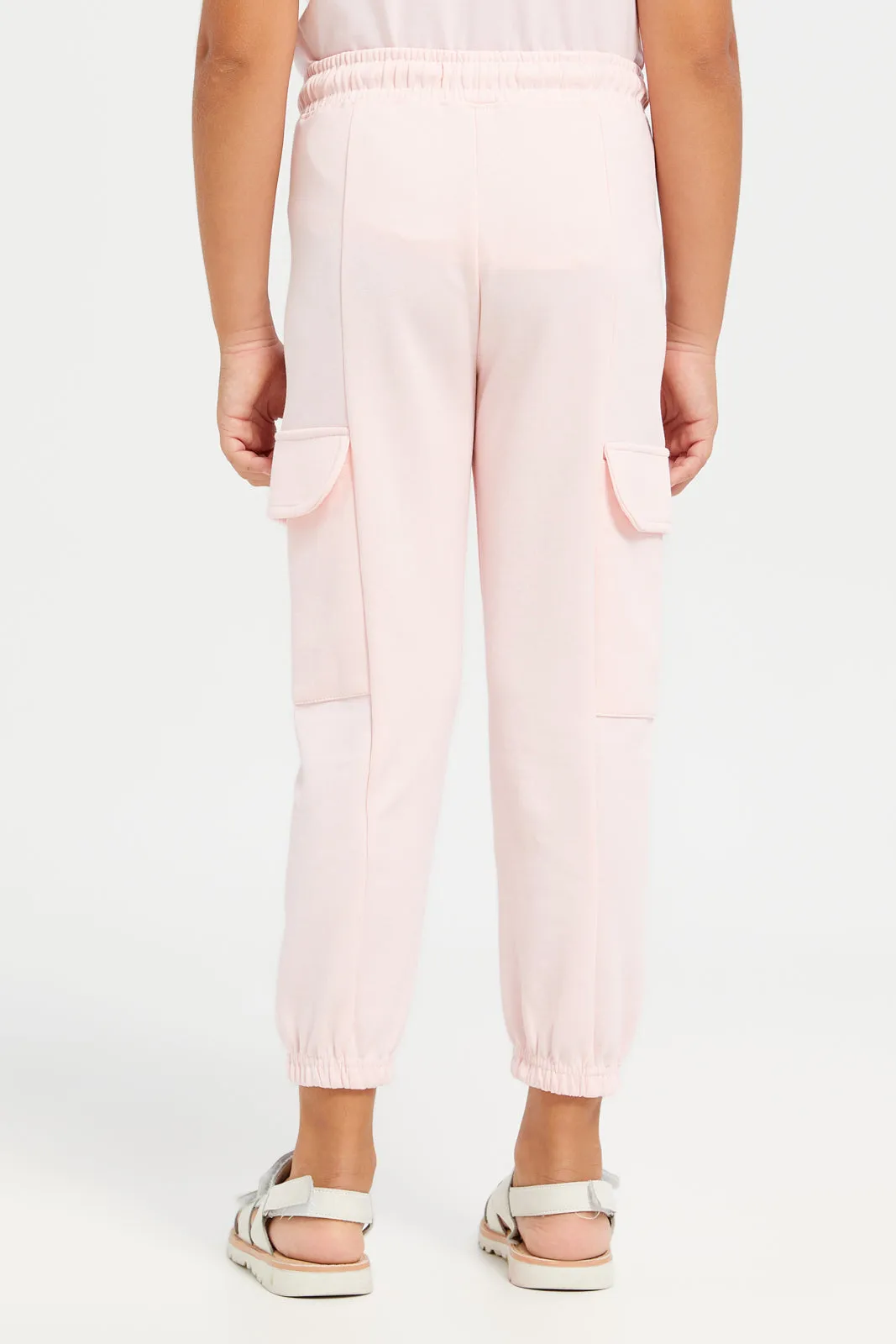 Girls Pink Cargo Track Pants