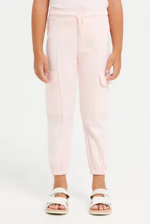 Girls Pink Cargo Track Pants