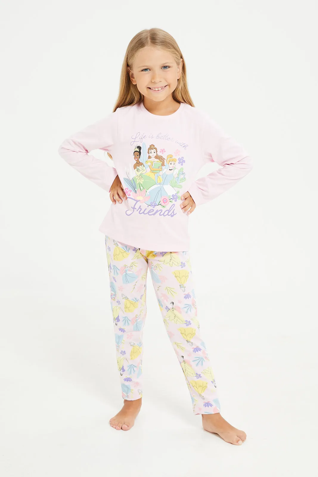 Girls Pink Princess Pyjama Set (2 Piece)