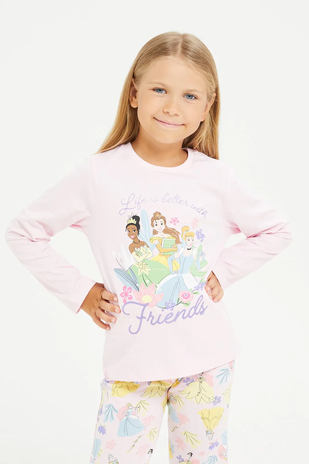 Girls Pink Princess Pyjama Set (2 Piece)