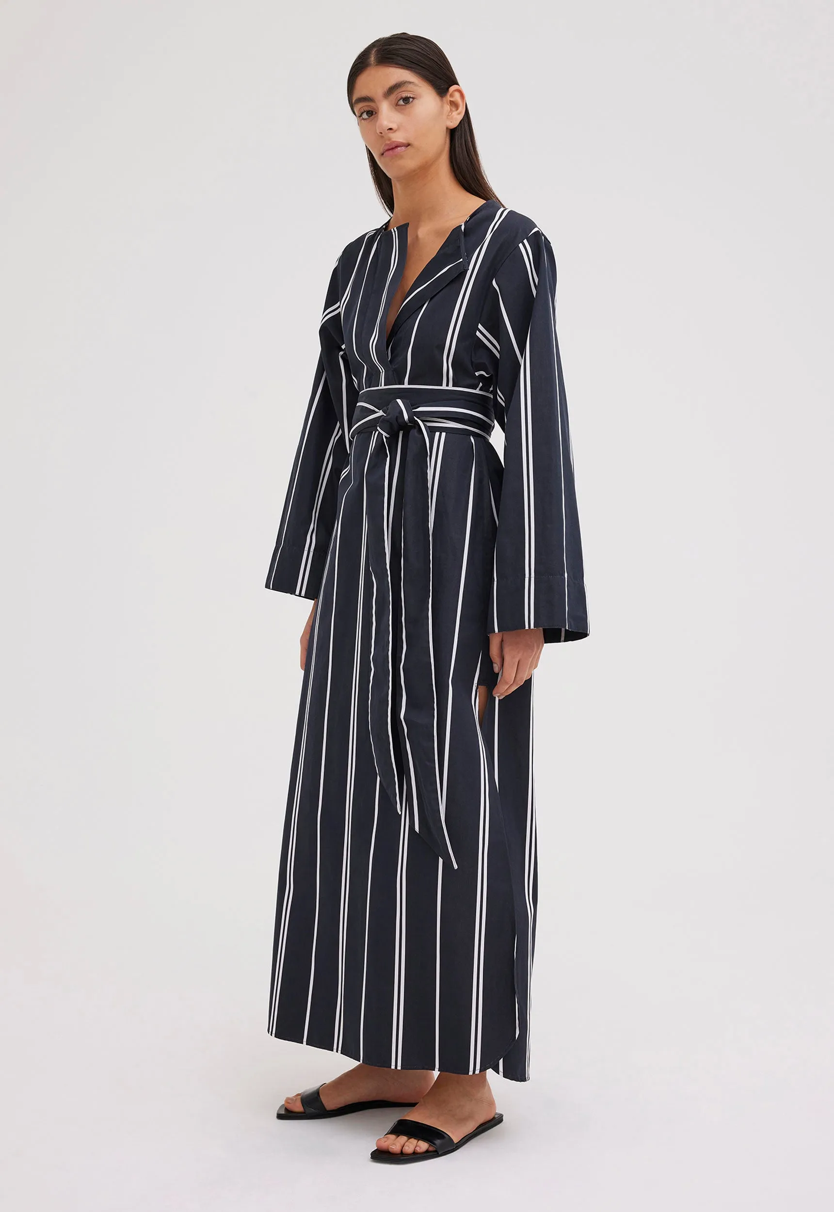 Granada Cotton Dress in Bold Stripe Black