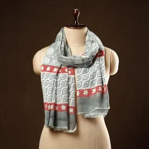 Grey - Pure Wool Sanganeri Block Printed Stole