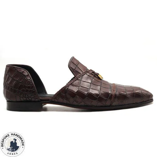 Handmade Men's Brown Leather Half Slip On With Leather Tassel Dress Shoes For Men's