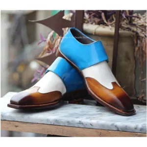 Handmade Men's Multicolor Leather Double Monk Strap Dress Shoes Men