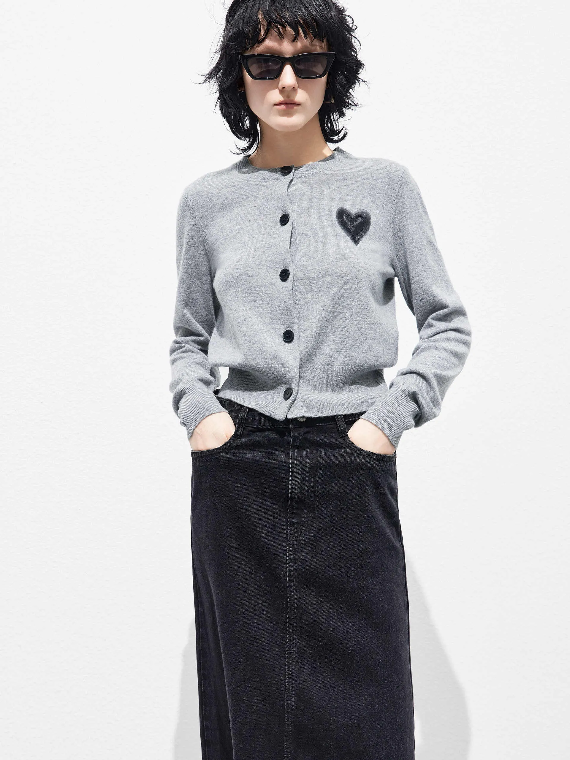 Heart Pattern Wool Cashmere Cardigan