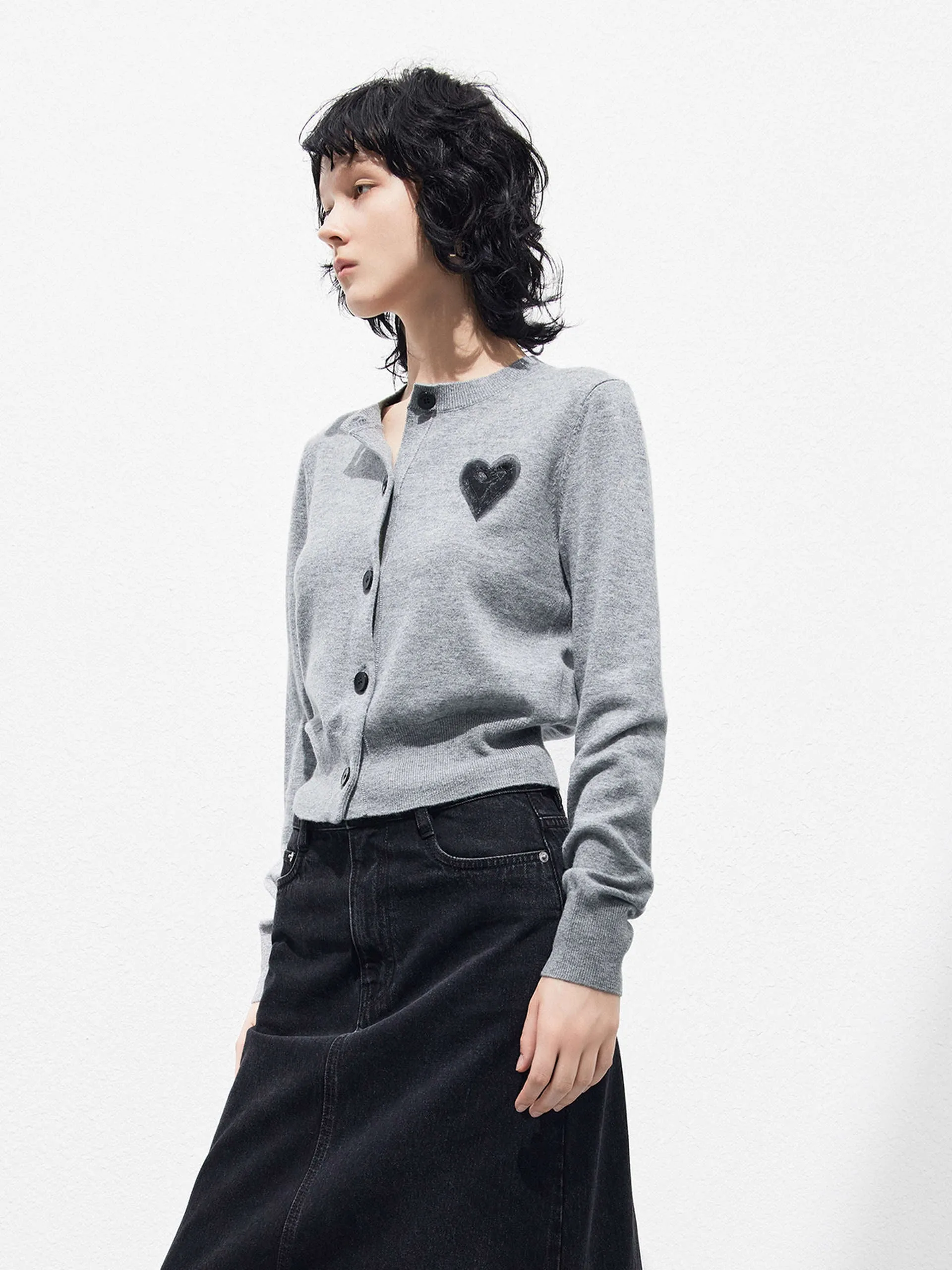 Heart Pattern Wool Cashmere Cardigan